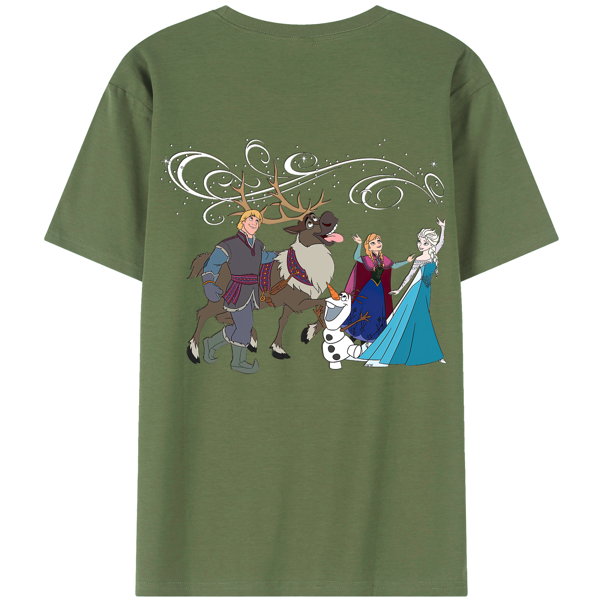 （画像用） アナと雪の女王 アンナ エルサ Frozen Anna Elsa 綿100％ メンズ半袖Tシャツ（バックプリント） 通気性